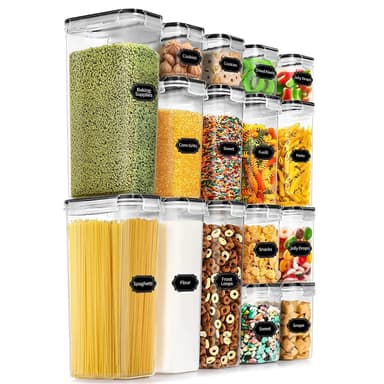 Set de cutii de depozitare alimente Flippy, 16 bucati, pentru condimente si cereale, plastic PP transparent