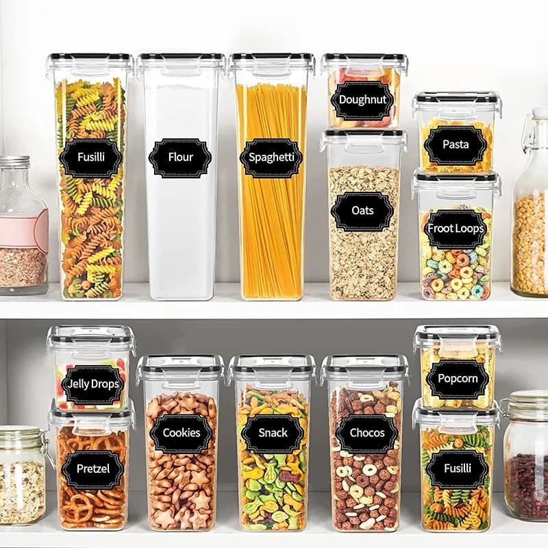 Set de cutii de depozitare alimente Flippy, 16 bucati, pentru condimente si cereale, plastic PP transparent — imagine 2