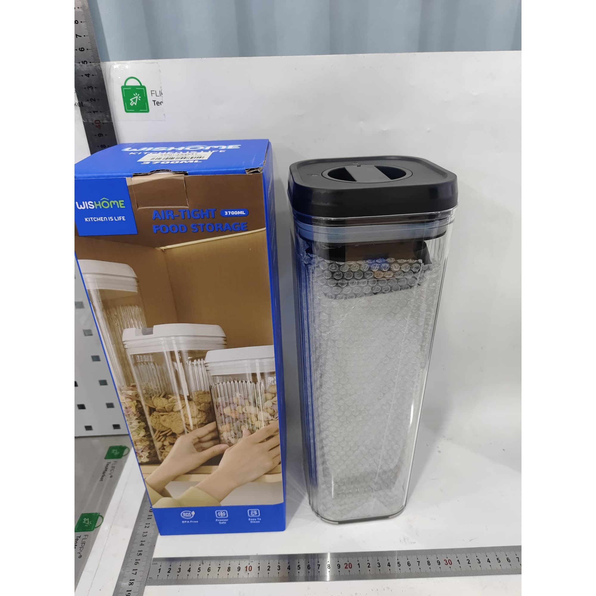 Cutii de depozitare Flippy Set din 2 Recipiente pentru cereale, 1.9l si 3.7l, transparente cu capac negru — imagine 2