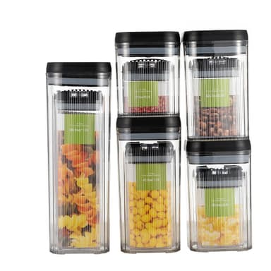 Set cutii depozitare alimente Flippy, 10 piese, transparente cu capac negru