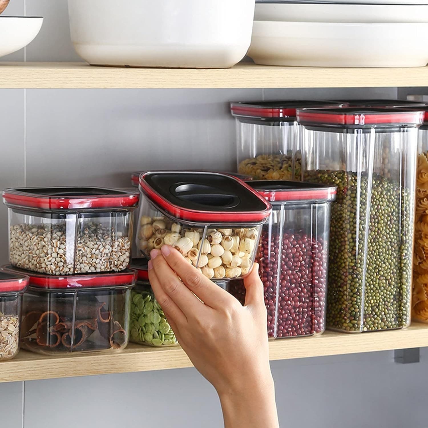 Cutii de depozitare alimente Flippy Set din 5 Recipiente transparente cu capac negru — imagine 2