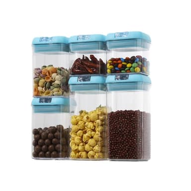 Set de Cutii de Depozitare Alimente Flippy 6 bucati Capac Albastru Inchidere Ermetica PP+PET