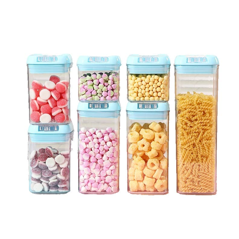 Set de cutii de depozitare alimentare, Flippy, 7 bucati, capac albastru, inchidere ermetica — imagine 1