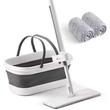 Mop Plat Flippy cu Galeata Pliabila, Tija Telescopica 127 cm, Microfibra, Gri