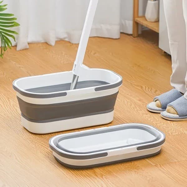 Mop Plat Flippy cu Galeata Pliabila, Tija Telescopica 127 cm, Microfibra, Gri — imagine 3