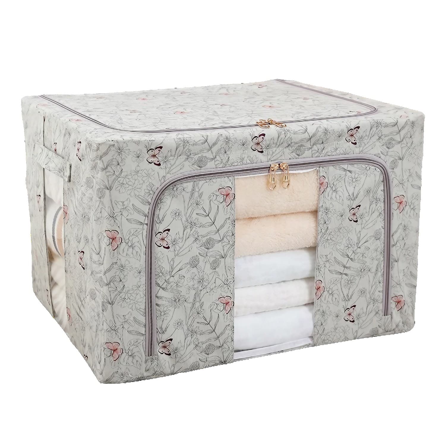 Cutie depozitare Textil 66L Gri Model Fluturasi — imagine 1