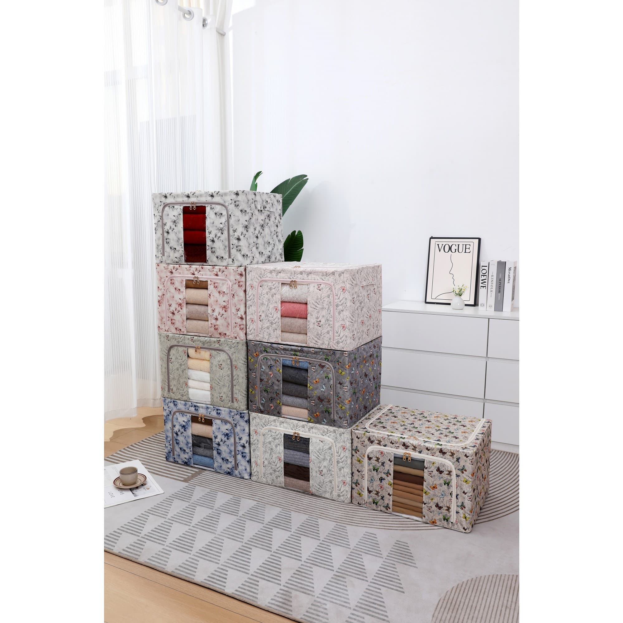 Cutie depozitare Textil 66L Gri Model Fluturasi — imagine 5