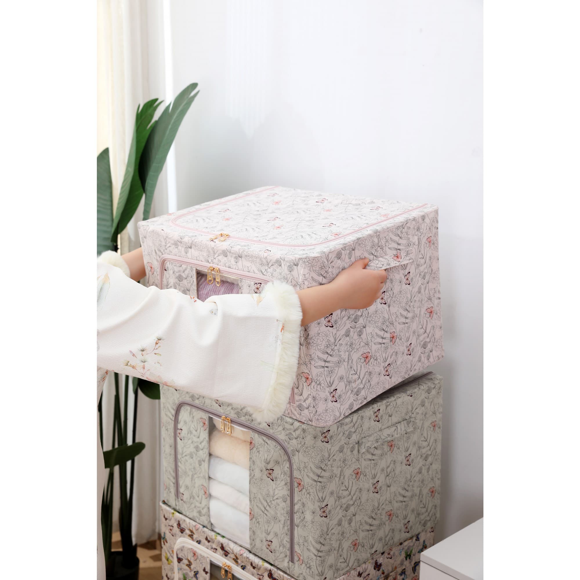 Cutie Depozitare Textil Flippy 66L Roz Model Fluturasi — imagine 2