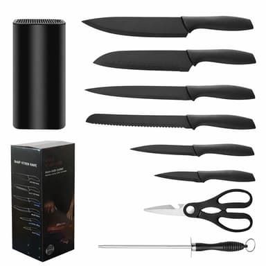 Set cutite bucatarie Flippy, 9 piese, otel inoxidabil negru