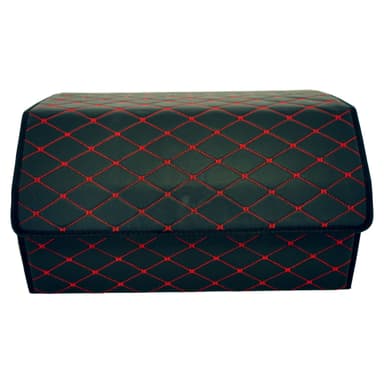 Cutie de depozitare auto Flippy Organizator portbagaj Piele ecologica 2 compartimente Negru/Rosu