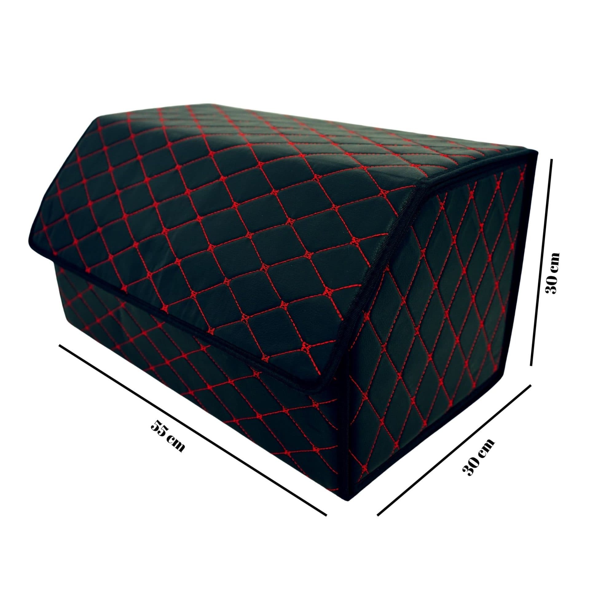 Cutie de depozitare auto Flippy Organizator portbagaj Piele ecologica 2 compartimente Negru/Rosu — imagine 3