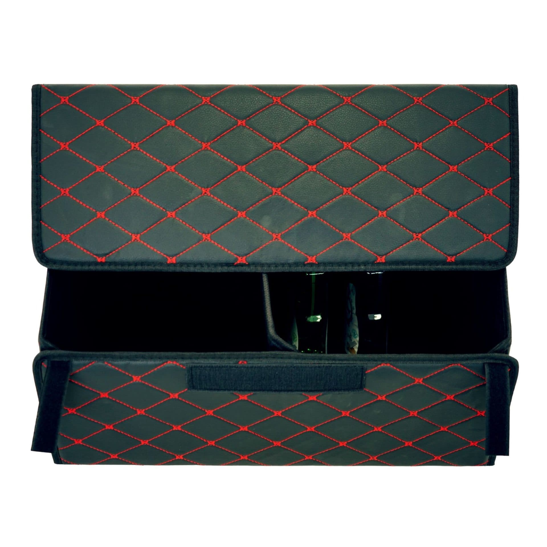 Cutie de depozitare auto Flippy Organizator portbagaj Piele ecologica 2 compartimente Negru/Rosu — imagine 4
