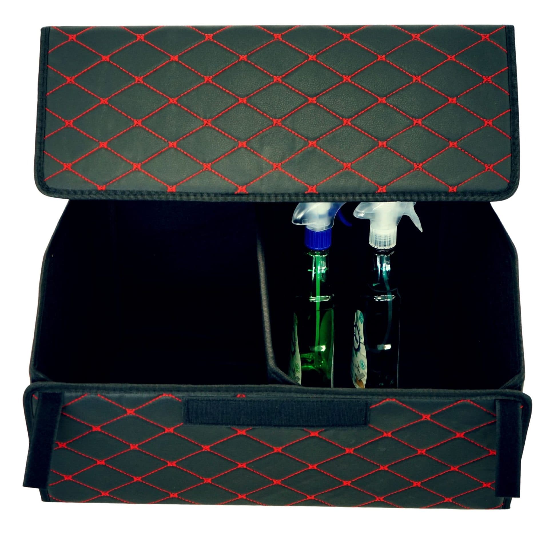 Cutie de depozitare auto Flippy Organizator portbagaj Piele ecologica 2 compartimente Negru/Rosu — imagine 5