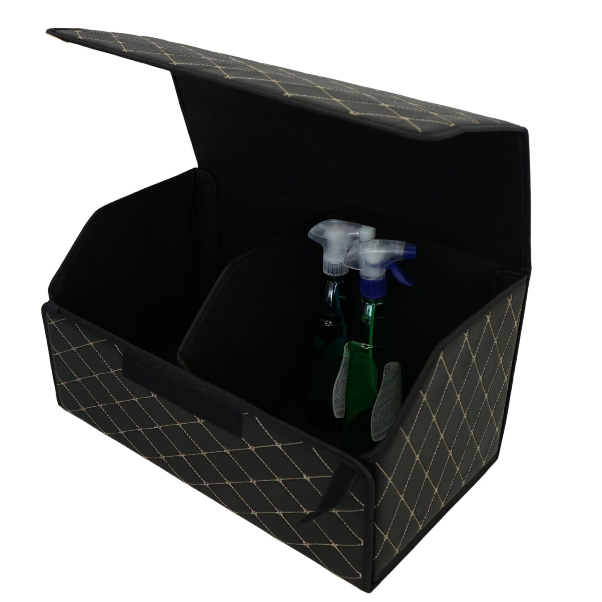 Cutie de depozitare auto Flippy Organizator portbagaj Piele ecologica 2 compartimente Negru/Alb — imagine 5