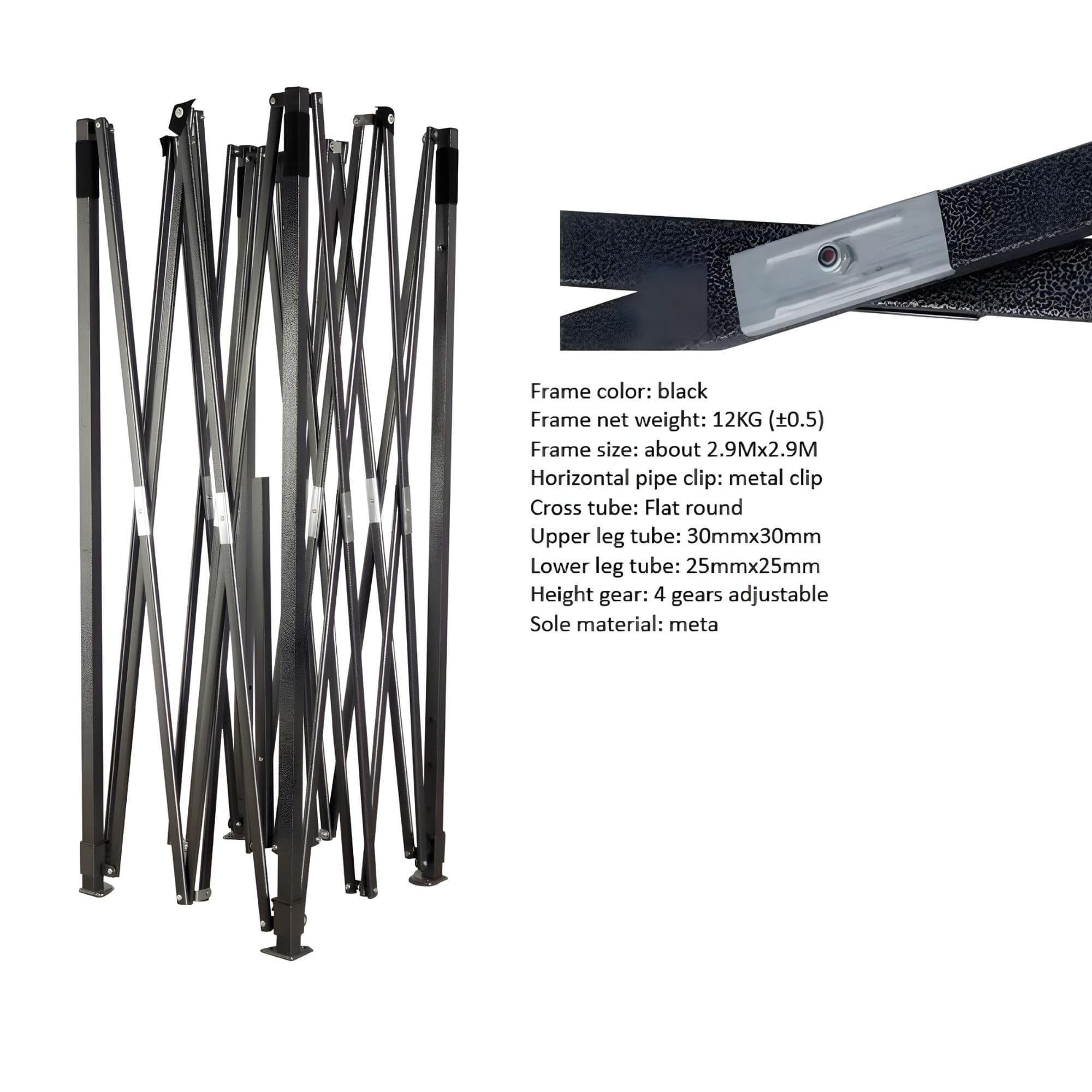 Cadru Metalic Flippy Suport pentru Cort Tip Pavilion Pliabil 3x3m Negru — imagine 5
