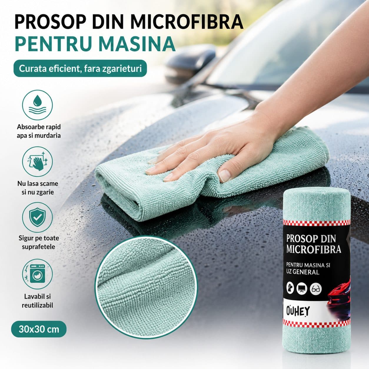 Set Lavete Curatare Microfibra Flippy 30x30 cm Turcoaz — imagine 4