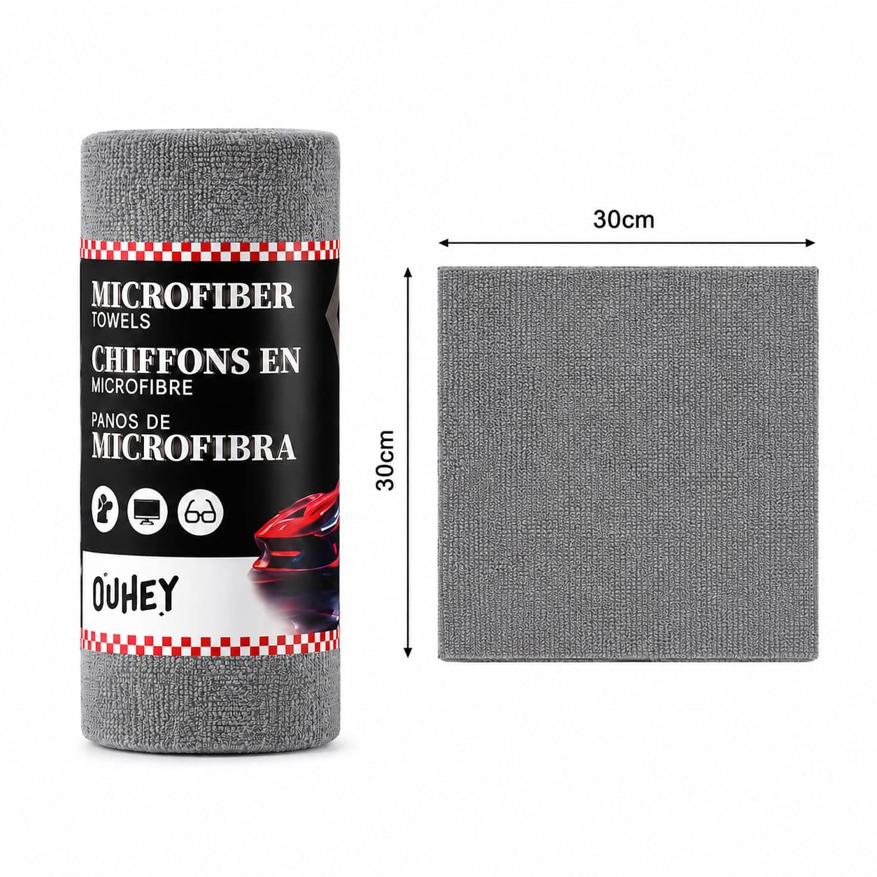 Set Lavete Microfibra Flippy pentru Curatare Auto si Suprafete, 30 bucati, Gri — imagine 1
