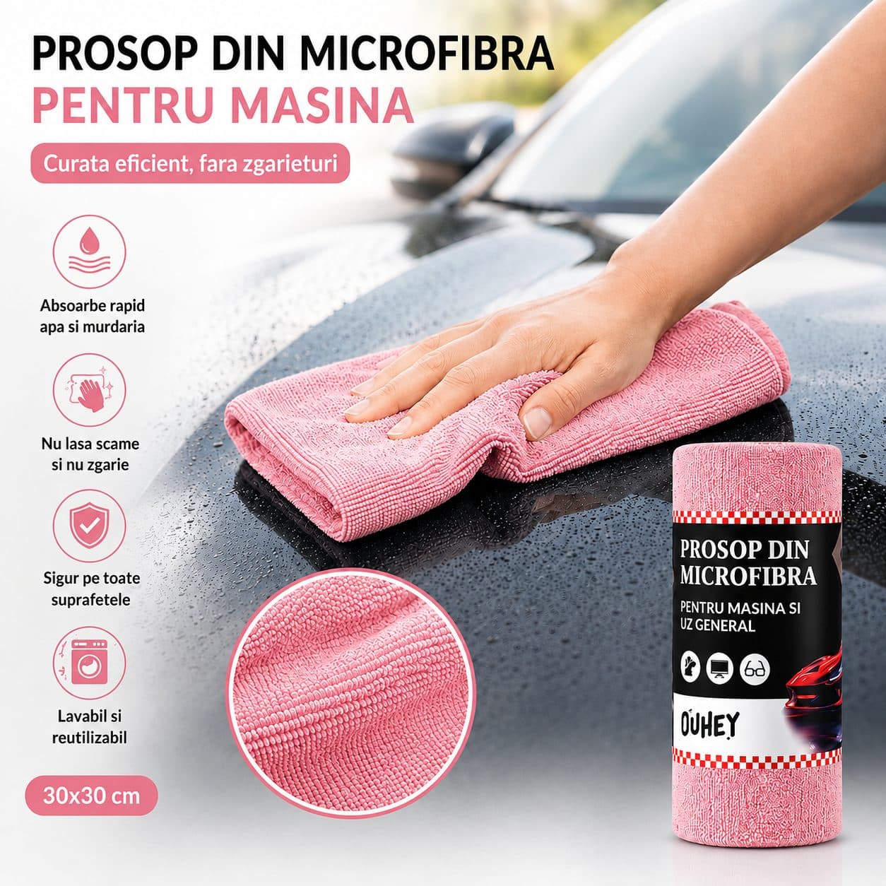 Lavete Microfibra Set 30 Flippy pentru Curatare Auto si Suprafete Roz — imagine 4