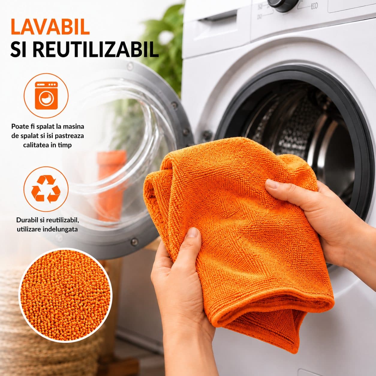 Set de lavete din microfibra pentru curatare auto si suprafete, Flippy, 50 bucati, 30x30 cm, portocaliu — imagine 6