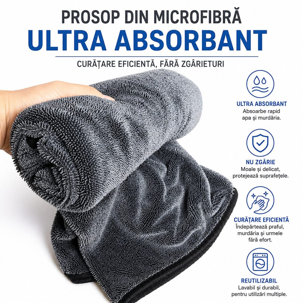 Prosop Microfibra Flippy 650 GSM Gri Inchis 60x90 cm — imagine 5