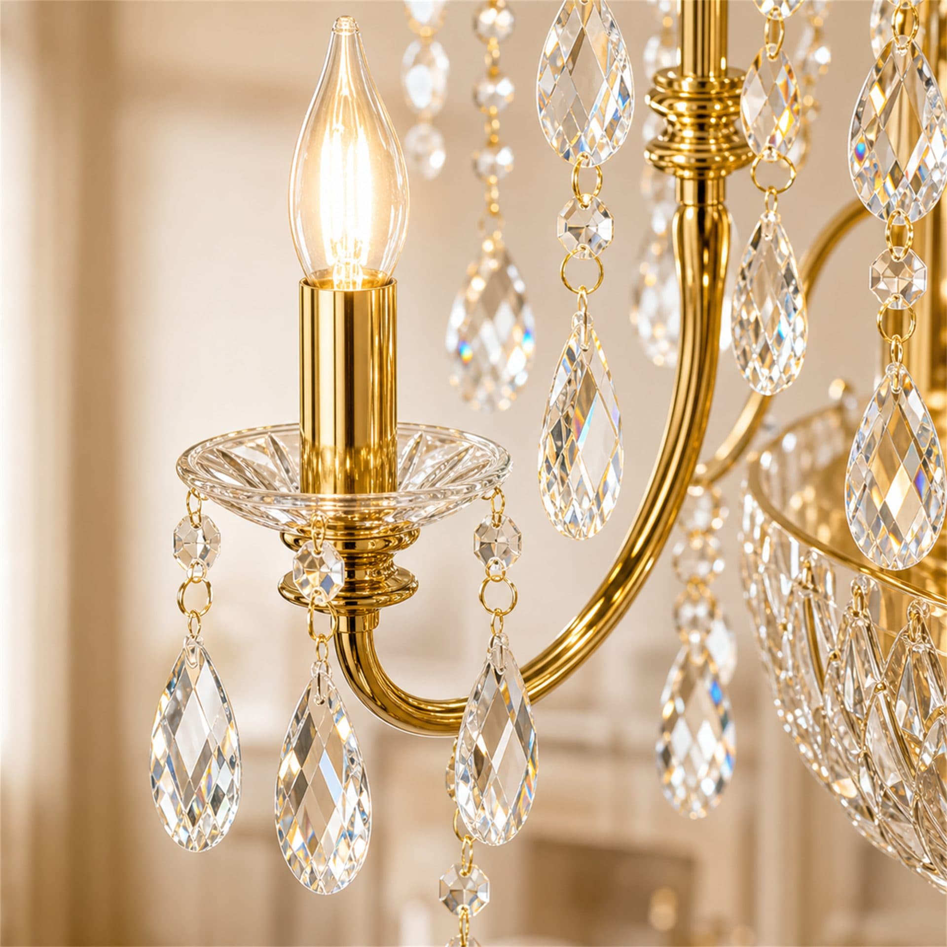 Candelabru Flippy Cristal PALERMO Eleganza 5xE14, Diametru 50cm, Auriu — imagine 3