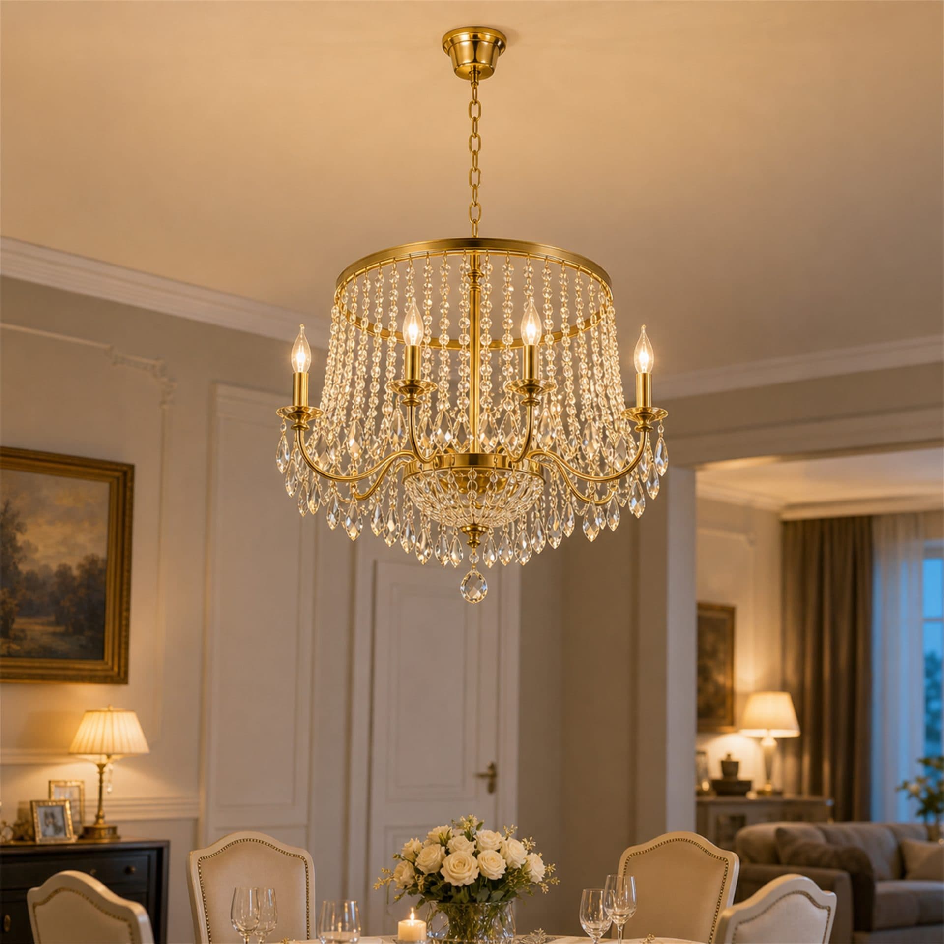 Candelabru Flippy Cristal PALERMO Eleganza 5xE14, Diametru 50cm, Auriu — imagine 4
