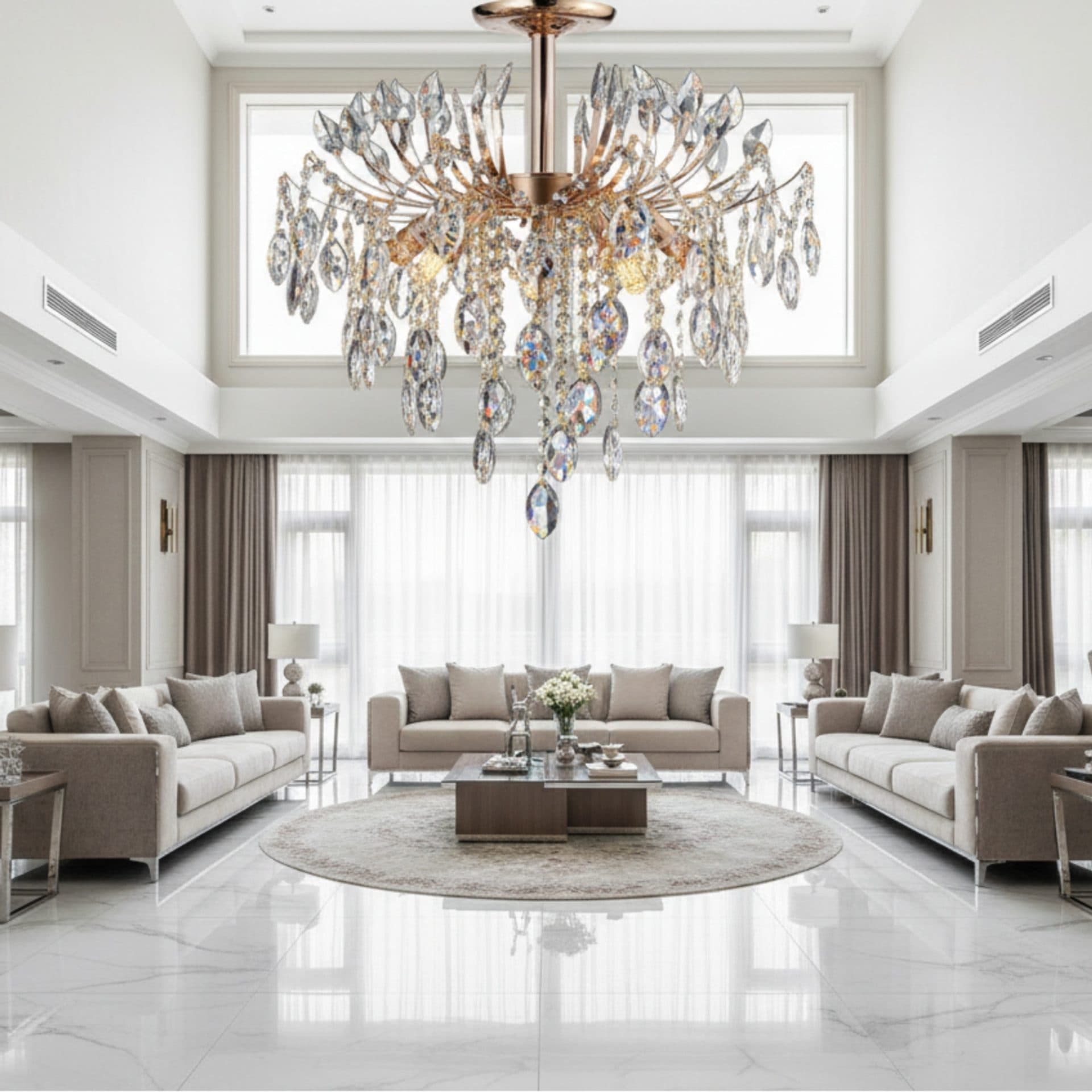 Candelabru Flippy Cristal PALERMO Eleganza 5xE14, Diametru 50cm, Auriu — imagine 7