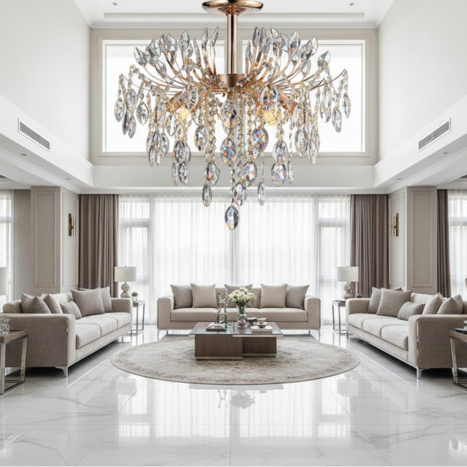 Candelabru Flippy Cristal PALERMO Eleganza 5xE14, Diametru 50cm, Auriu — imagine 14