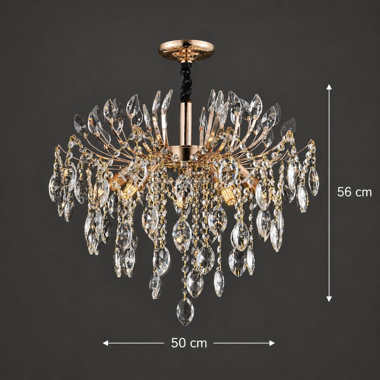 Candelabru Flippy Cristal PALERMO Eleganza 5xE14, Diametru 50cm, Auriu — imagine 19