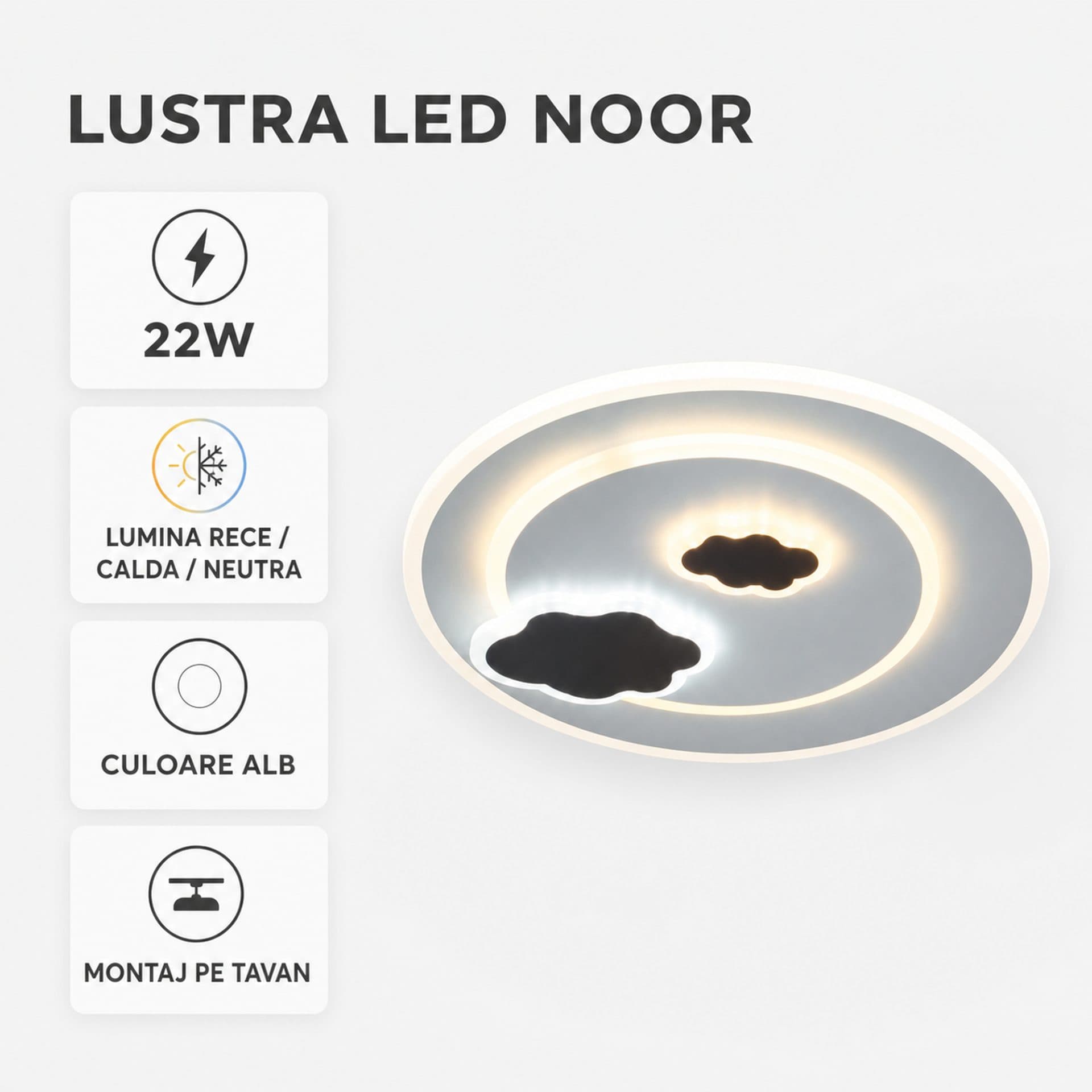 Lustra LED Flippy 22W, lumina Rece/Calda/Neutra, Alb — imagine 7