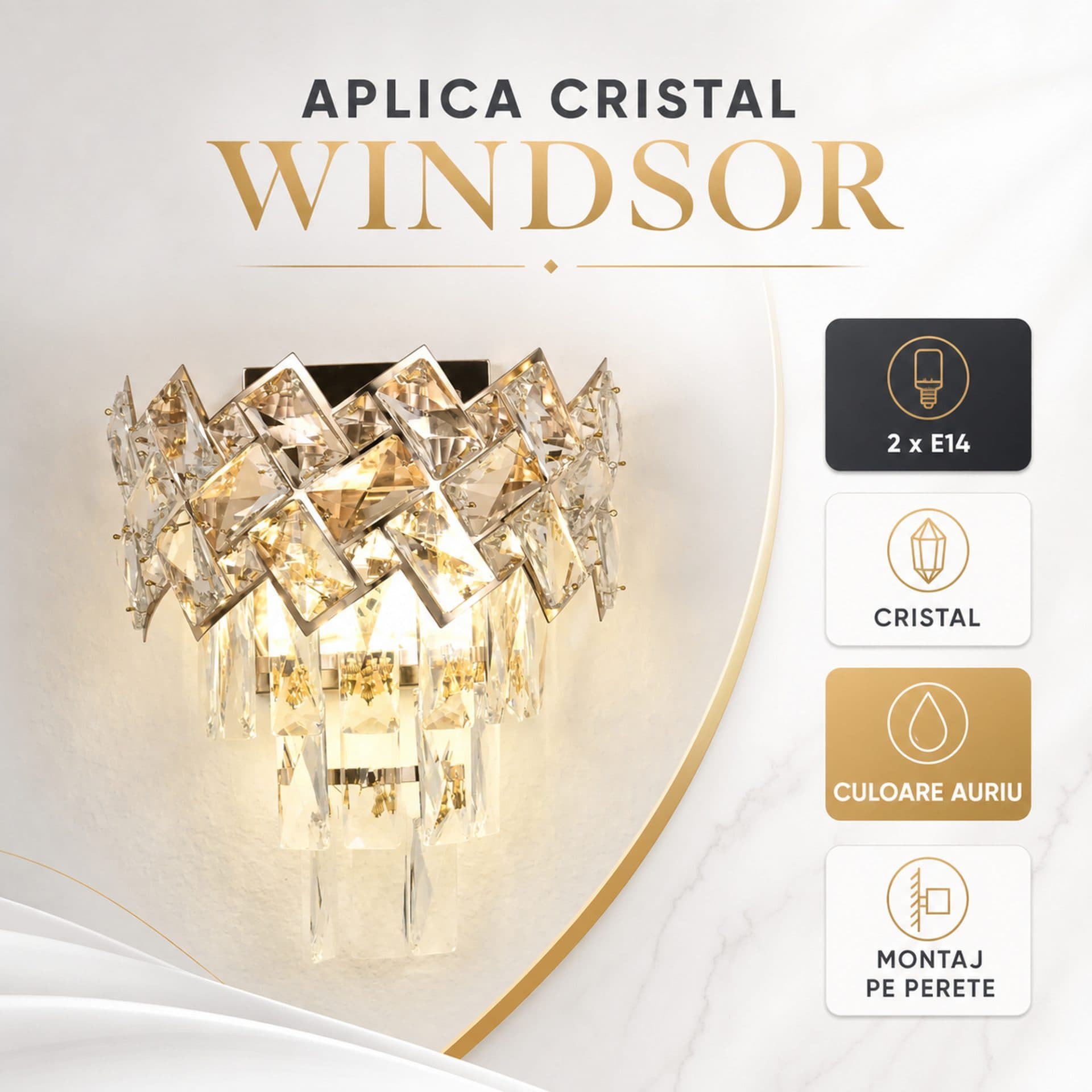 Aplica Cristal Flippy Alara 2x E27 Auriu — imagine 4