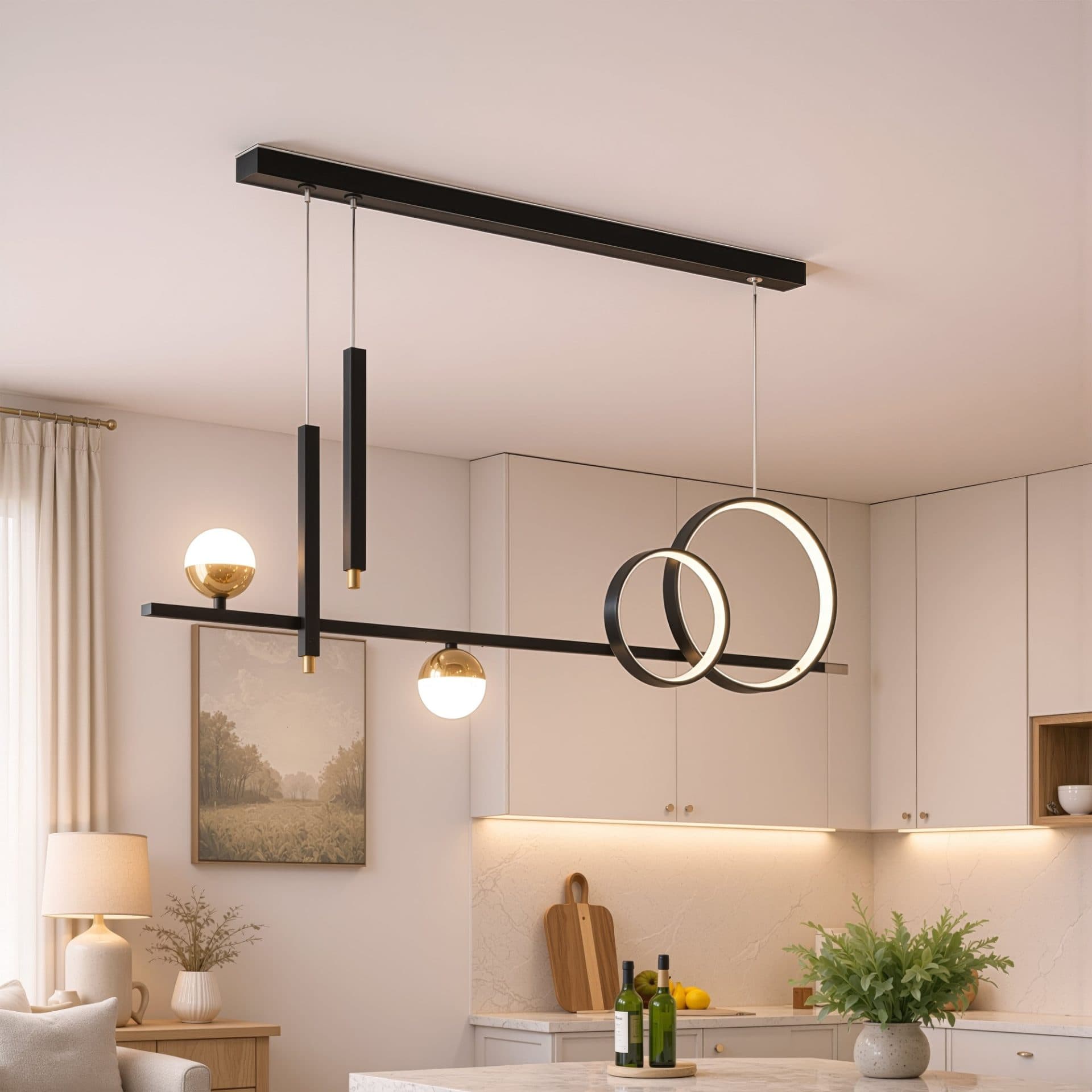 Lustra LED suspendata Flippy 44W telecomanda lumina Rece/Calda/Neutra Dimabila Negru Inaltime Reglabila — imagine 1