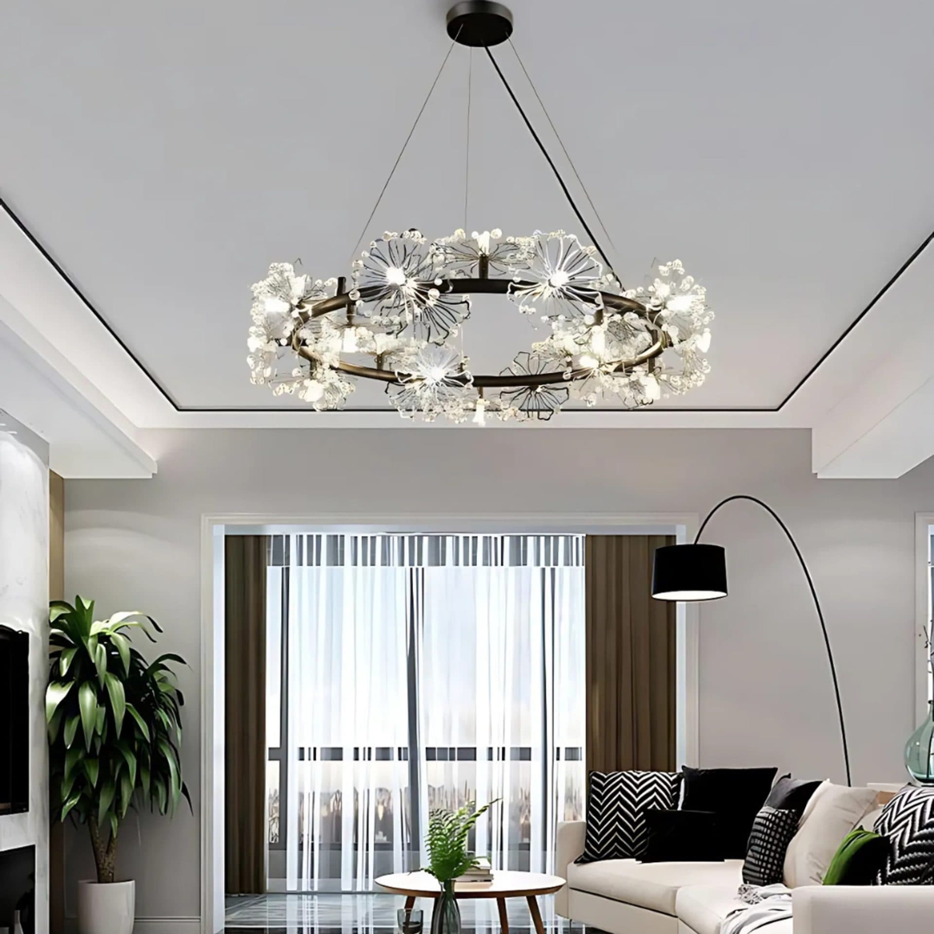 Candelabru Flippy Cristal PETERHOF Magno, Diametru 62cm, 20X G4, Negru, Inaltime Reglabila — imagine 4