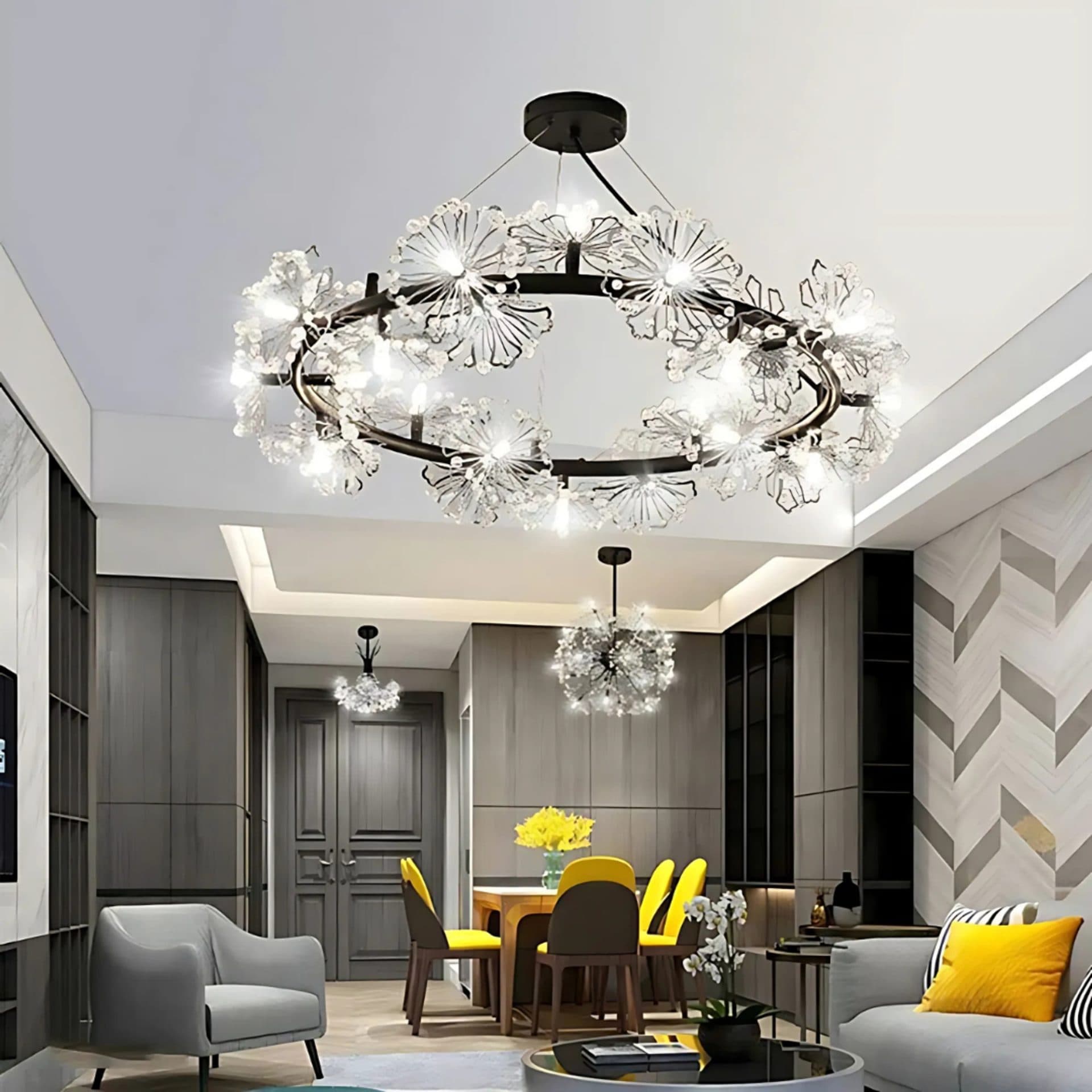 Candelabru Flippy Cristal PETERHOF Magno, Diametru 62cm, 20X G4, Negru, Inaltime Reglabila — imagine 6