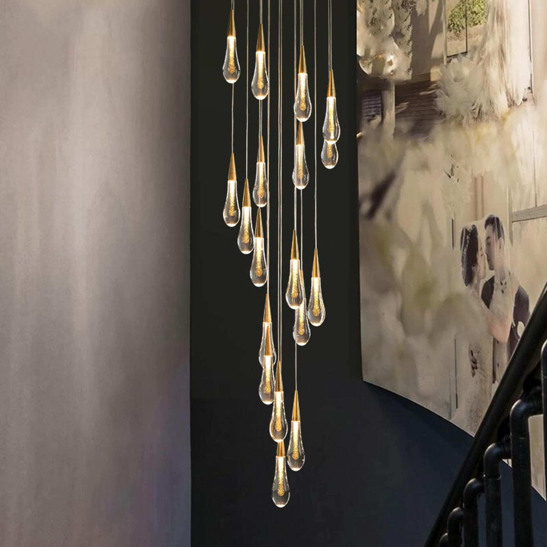 Candelabru Suspendat LED Flippy Cristal 39W Auriu Diametru 60cm — imagine 4