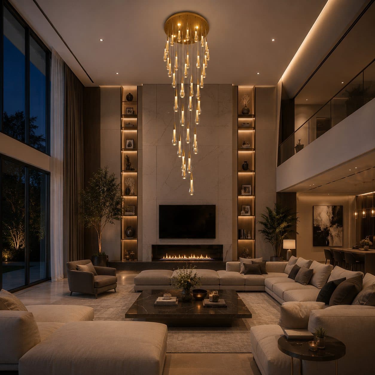 Candelabru Suspendat LED Flippy Cristal 39W Auriu Diametru 60cm — imagine 11