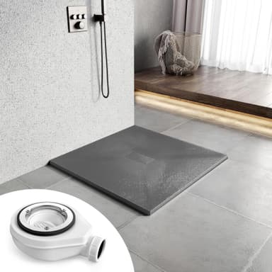 Cadita de dus Flippy patrata 90x90 cm, ultra-slim 3 cm, gri inchis