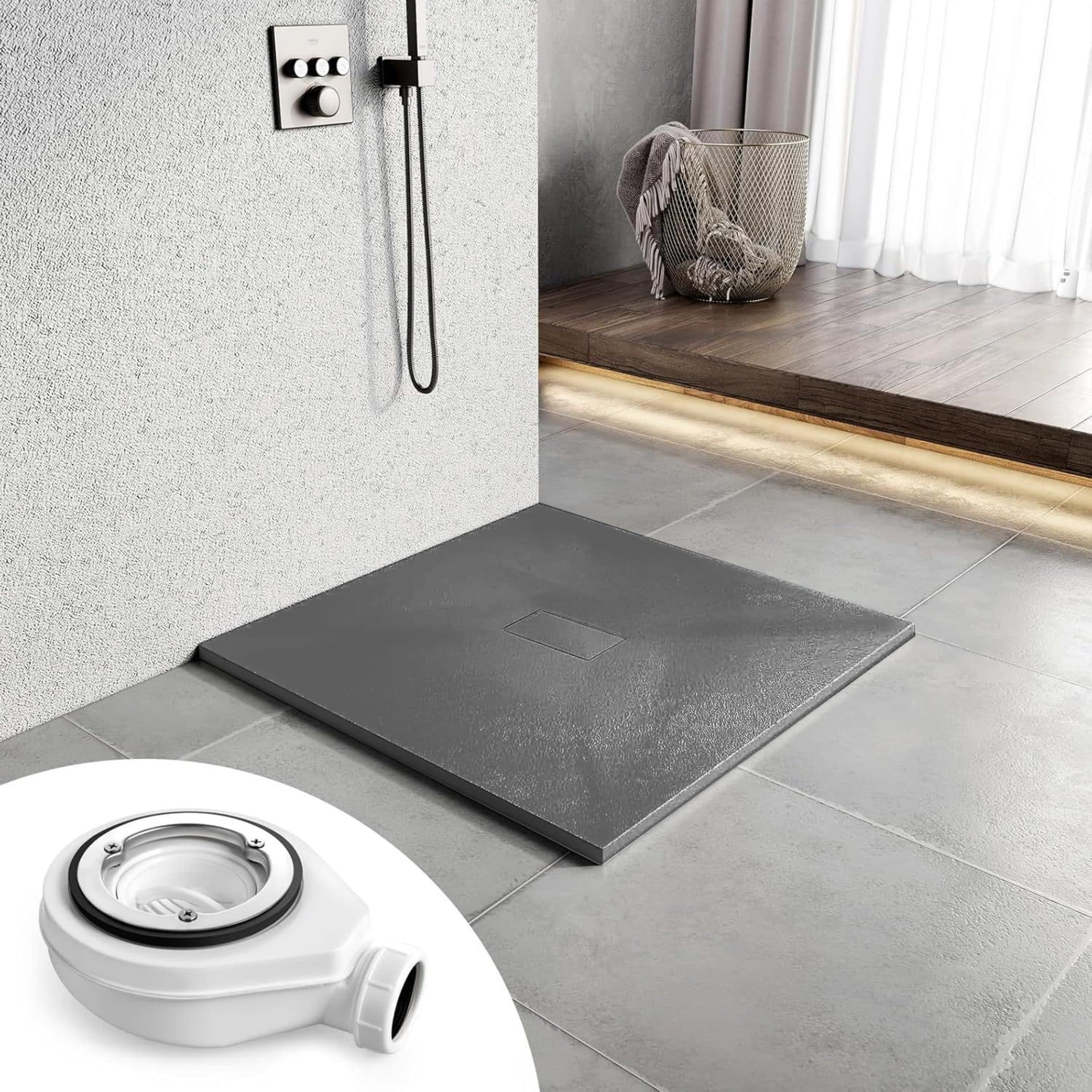 Cadita de dus Flippy patrata 90x90 cm, ultra-slim 3 cm, gri inchis — imagine 1