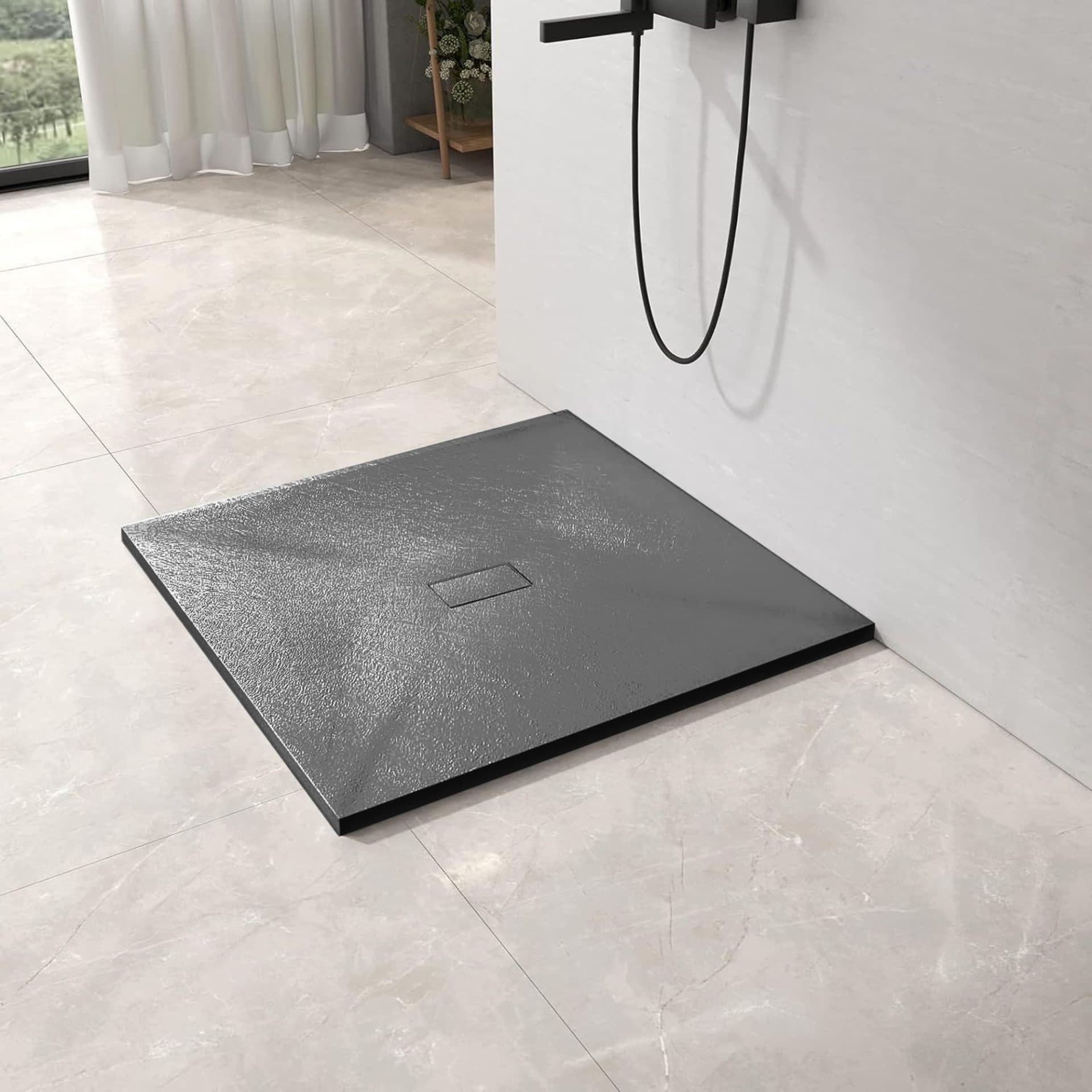 Cadita de dus Flippy patrata 90x90 cm, ultra-slim 3 cm, gri inchis — imagine 3