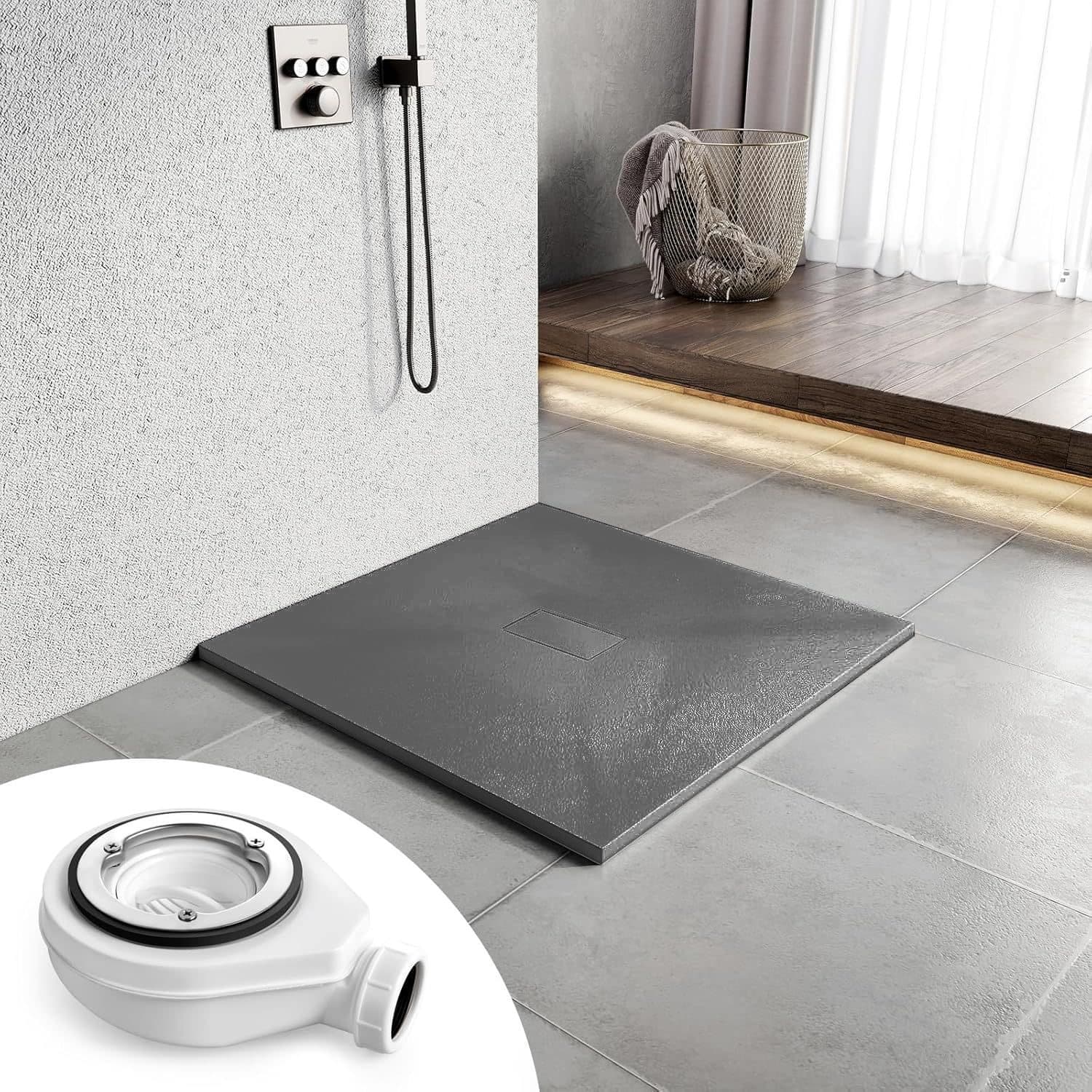 Cadita de dus Flippy patrata 90x90 cm, ultra-slim 3 cm, gri inchis — imagine 4