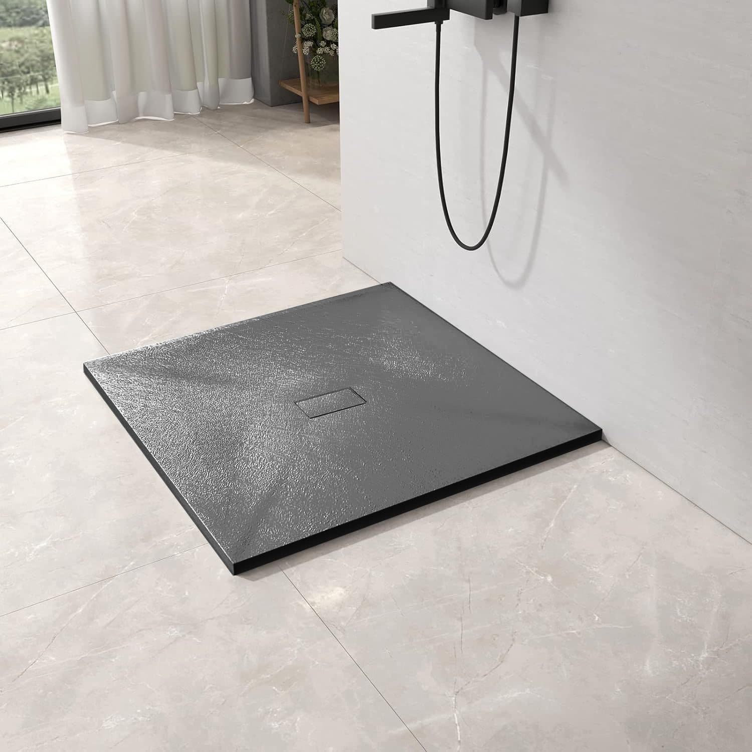 Cadita de dus Flippy patrata 90x90 cm, ultra-slim 3 cm, gri inchis — imagine 5