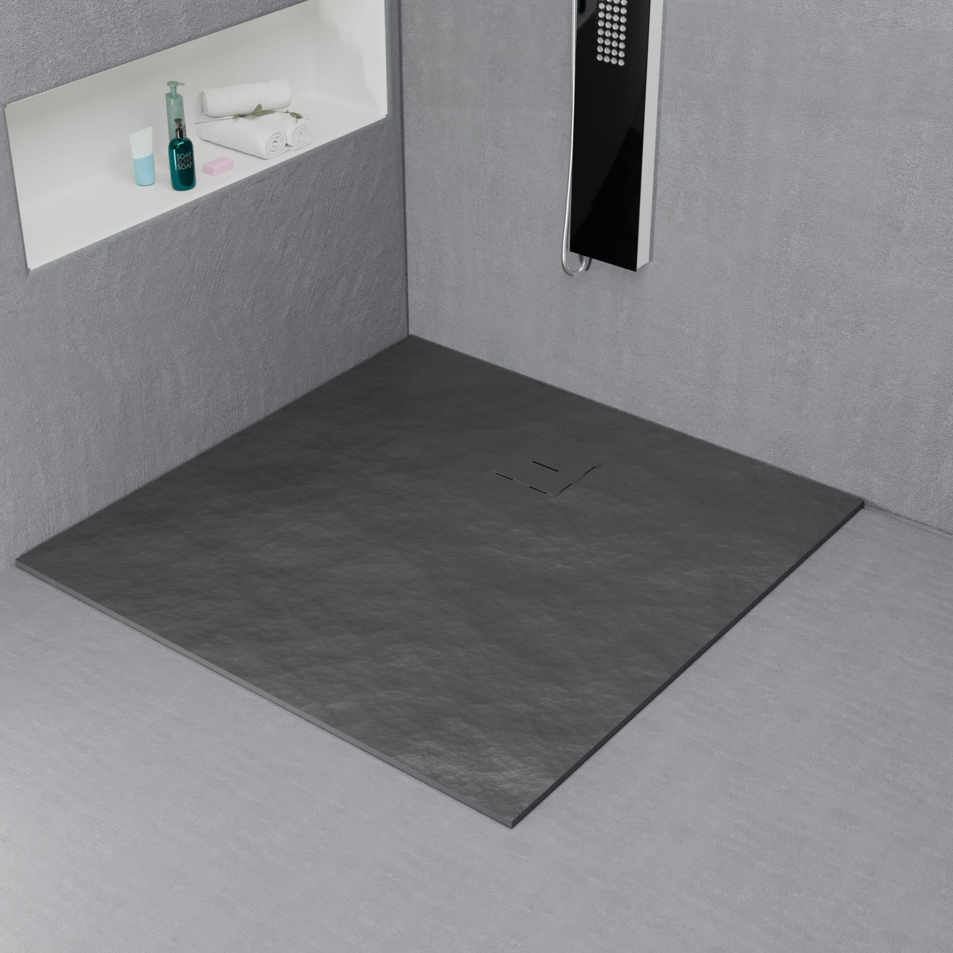 Cadita de dus Flippy patrata 90x90 cm, ultra-slim 3 cm, gri inchis — imagine 8