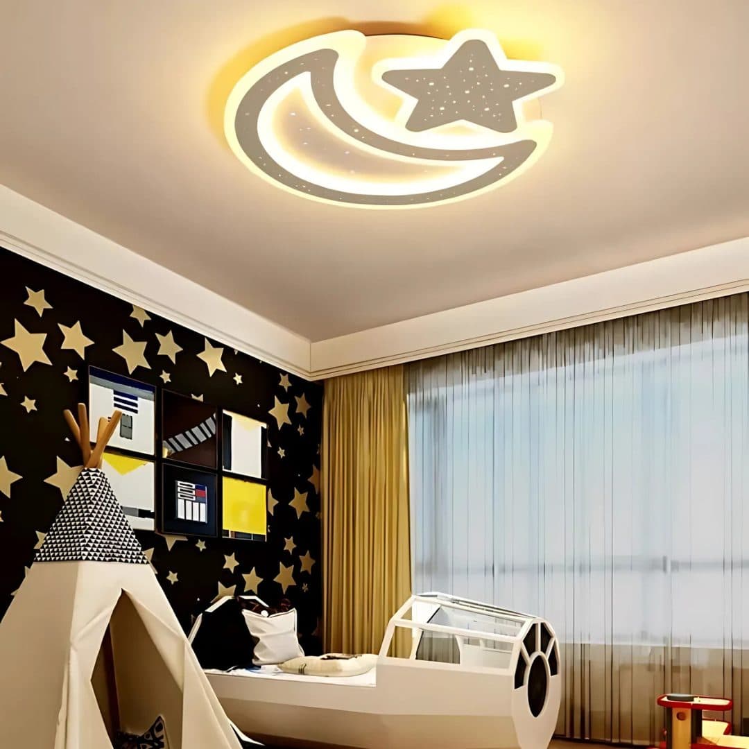 Lustra LED Flippy Nova, forma Luna si Stea, 89W, Dimabil, Alb — imagine 5