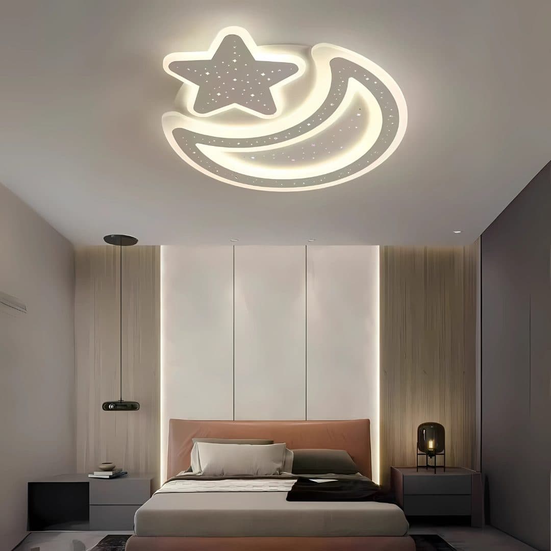 Lustra LED Flippy Nova, forma Luna si Stea, 89W, Dimabil, Alb — imagine 6