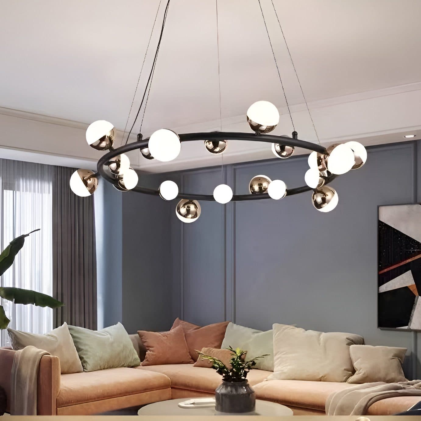 Lustra Suspendata LED Flippy Acril Estella cu Telecomanda, 30W, Dimabila, 3000K/4000K/6000K, Auriu, Metal si Acril — imagine 1