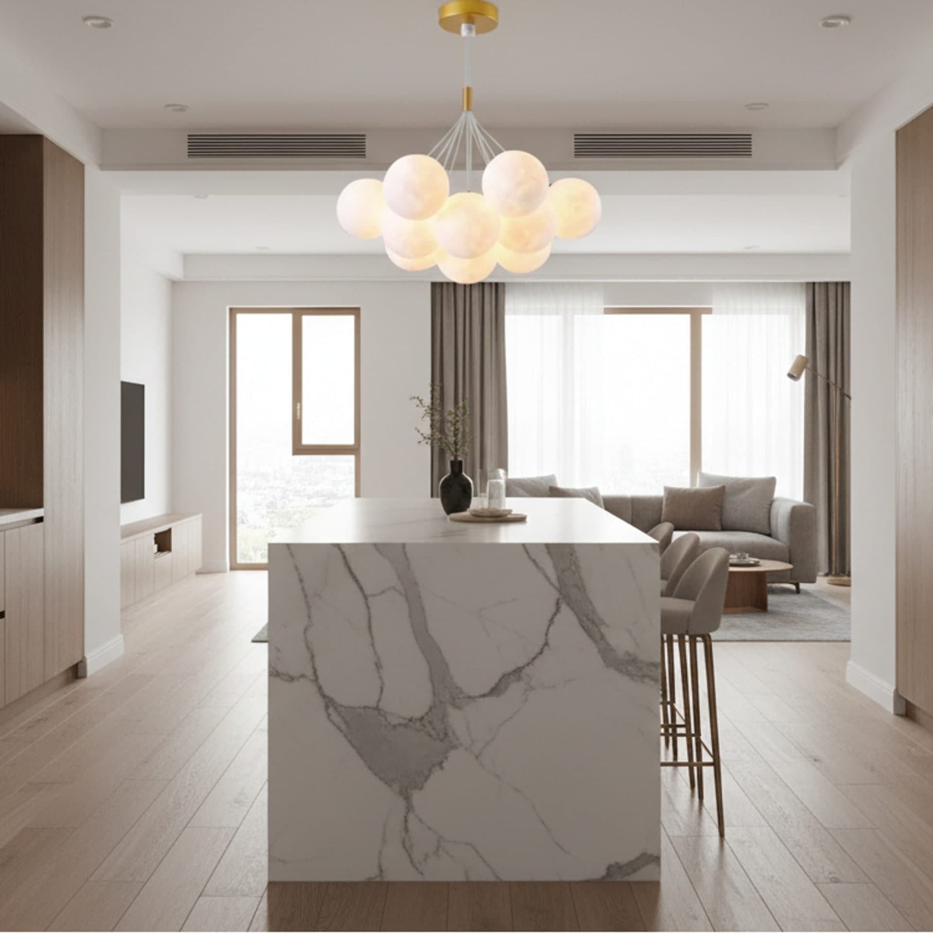 Lustra suspendata LOFT Bagliore, 7x E27, Auriu — imagine 3