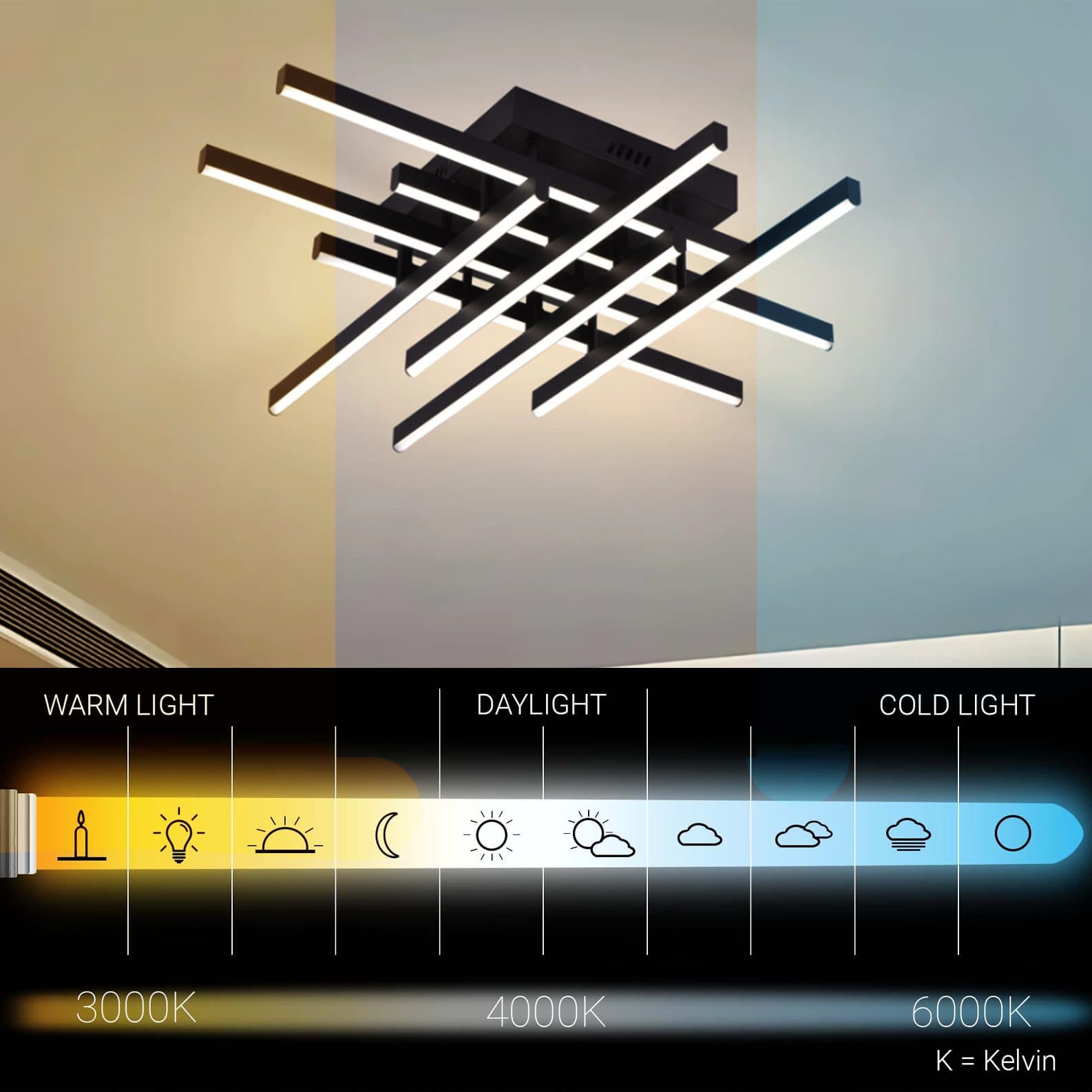 Lustra LED Flippy 108W 8 elemente Dimabila Negru — imagine 6