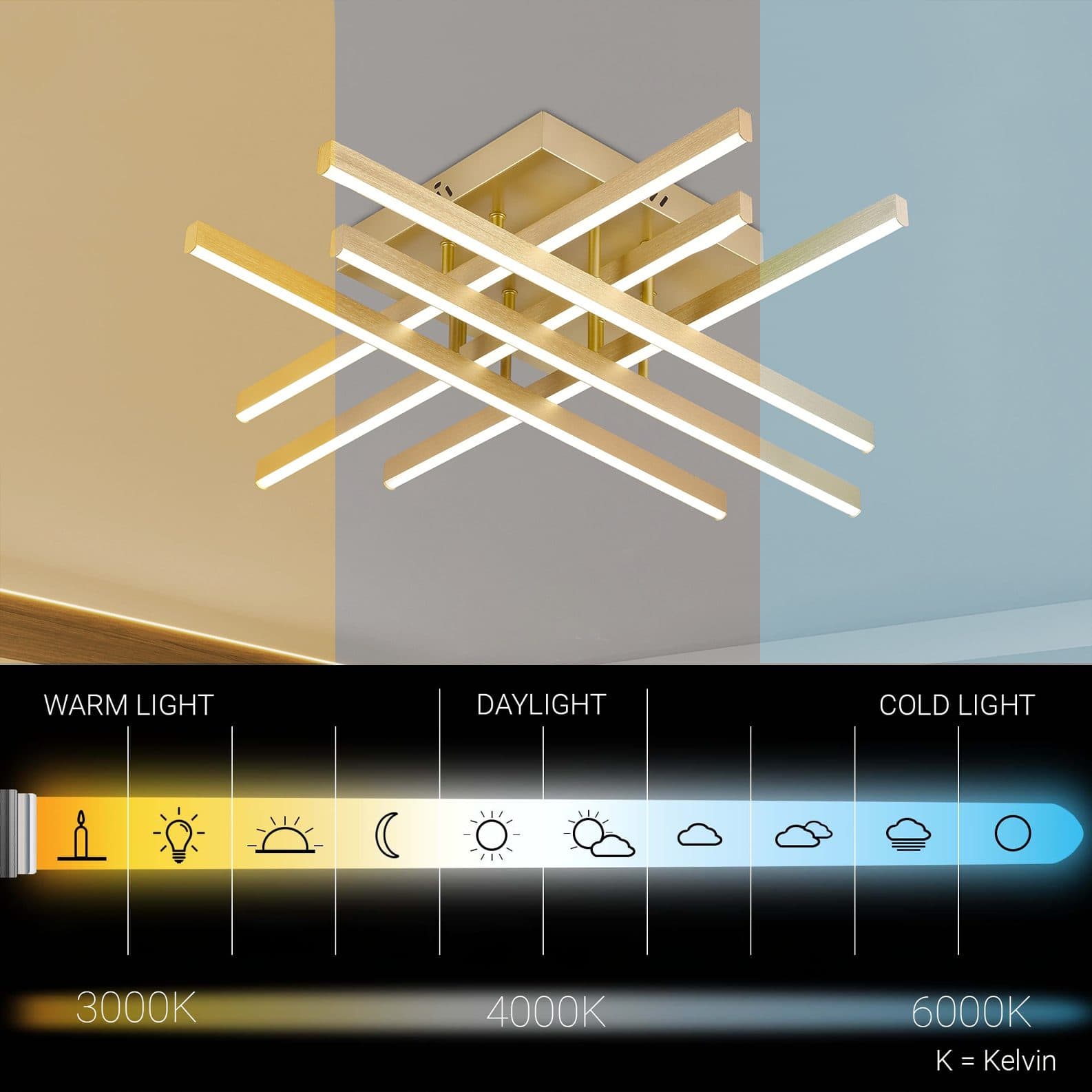 Lustra LED Flippy 108W Auriu cu Telecomanda — imagine 6