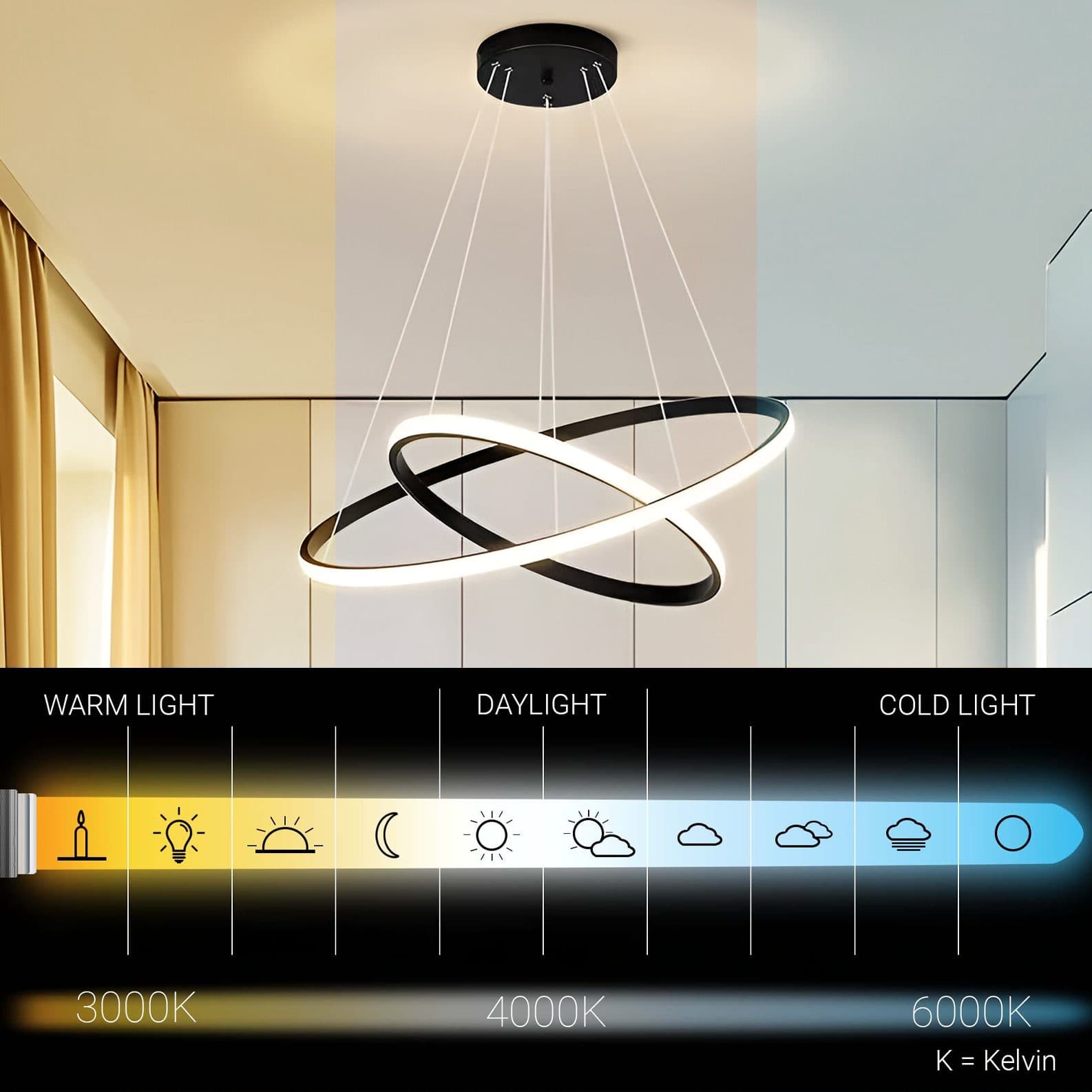 Lustra LED suspendata Flippy 25W 2 Cercuri Inaltime Reglabila Negru — imagine 6
