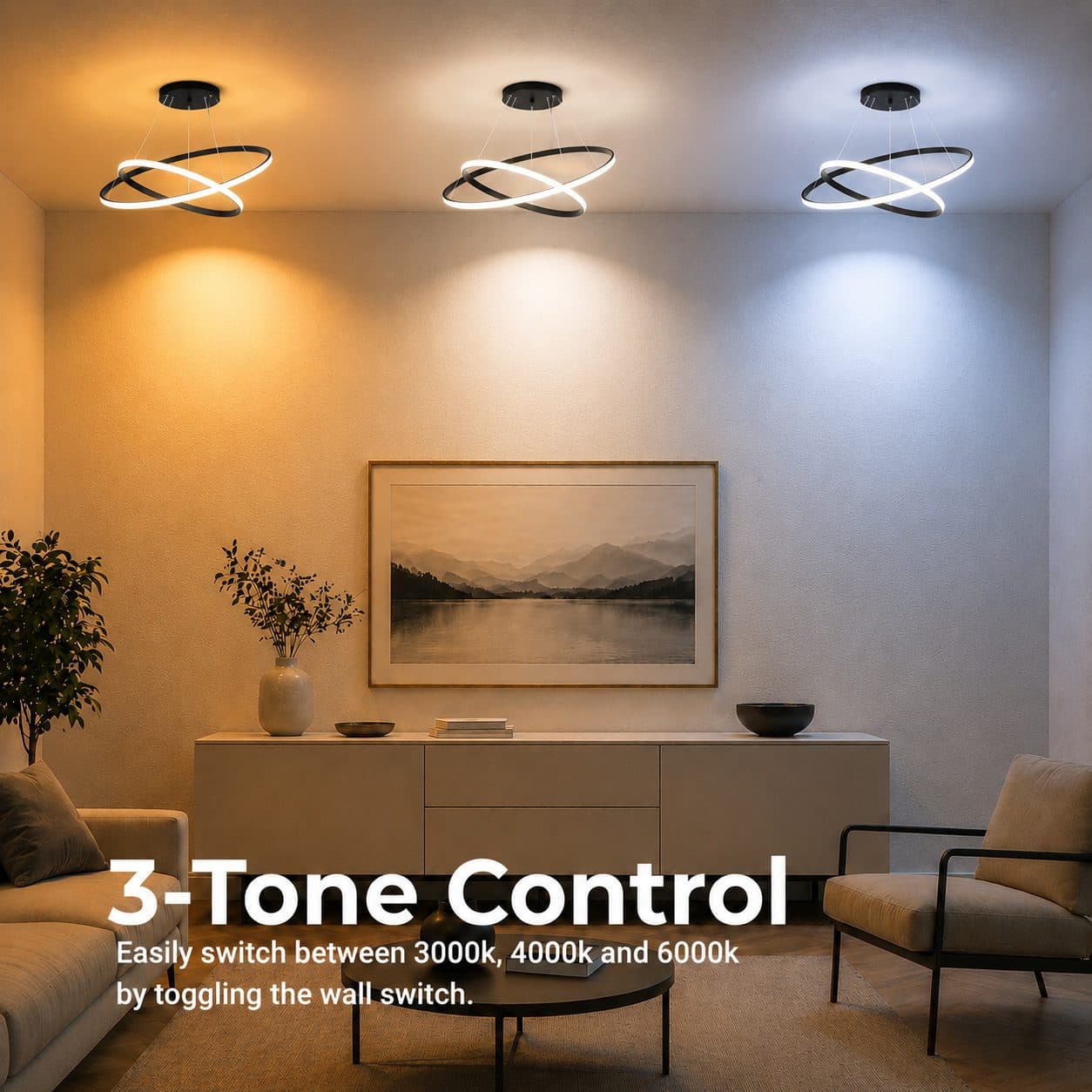 Lustra LED suspendata Flippy 25W 2 Cercuri Inaltime Reglabila Negru — imagine 8